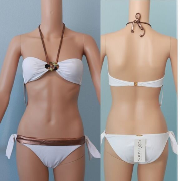SAUVAGE White Jeweled Bikini Bottom - Picture 1 of 8
